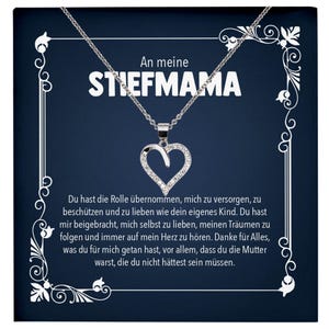 Stiefmama Geschenk Silber 925/000 Herz Halskette Stiefmutter Muttertag Frauen Schmuck mit Karte Geburtstag Weihnachten Stiefeltern Bonus