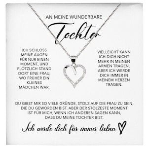 Wunderbare Tochter Geschenk Silber 925/000 Herz Halskette mit Karte Mädchen Frauen Schmuck Geburtstag Weihnachten Firmung Konfirmation etc.