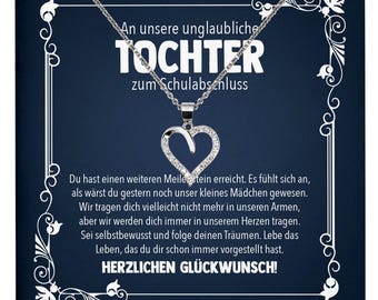 Unsere Tochter Schulabschluss Geschenk Mädchen Silber 925 Herz Halskette Karte Abiturientin Glückwunsch Frauen Schmuck Realschule