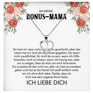 Stiefmama Geschenk Silber 925/000 Herz Halskette Stiefmutter Muttertag Frauen Schmuck mit Karte Geburtstag Weihnachten Stiefeltern Bonus