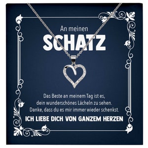 Frauen Geschenk Schmuck Hochzeitstag Ehefrau Jahrestag Freundin Schatz Valentinstag für Sie Set - Silber Herz Halskette mit Karte