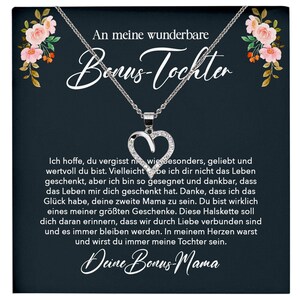 Stieftochter Geschenk von Stiefmama Silber 925/000 Herz Halskette mit Karte Bonus Tochter Mädchen Frauen Schmuck Geburtstag Weihnachten
