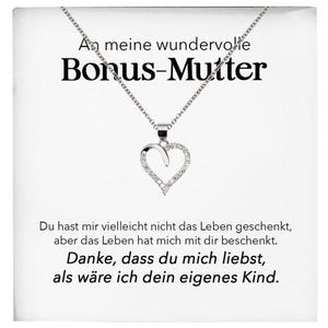 Wundervolle Bonus Mutter Stiefmama Geschenk Silber 925/000 Herz Halskette Stiefmutter Muttertag Frauen Schmuck mit Karte Geburtstag