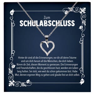 Schulabschluss Geschenk Mädchen Silber 925 Herz Halskette mit Karte Abiturientin Glückwunsch Frauen Schmuck Realschule Gymnasium