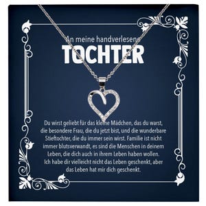 Stieftochter Geschenk Silber 925/000 Herz Halskette mit Karte Mädchen Frauen Schmuck Geburtstag Weihnachten Handverlesene Tochter