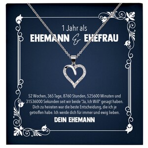 1 Jahr Ehefrau Erster Hochzeitstag Geschenk Ich Liebe Dich Frauen Schmuck Silber 925/000 Herz Halskette Damen Collier mit 23 Zirkonia