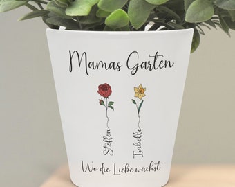 Mama Geschenk Blumentopf Personalisiert Muttertag Geburtsblumen Deko Geburtstag Mutter Übertopf Keramik Garten Balkon Pflanzen Innen Aussen