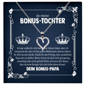 Königin Stieftochter Geschenk von Stiefpapa Silber 925/000 Herz Halskette mit Karte Mädchen Frauen Schmuck Geburtstag Weihnachten Firmung