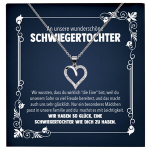 Schwiegertochter Geschenk Hochzeit Silber 925/000 Herz Halskette mit Karte Frauen Schmuck Hochzeitstag Damen Collier mit 23 Zirkonia Steinen
