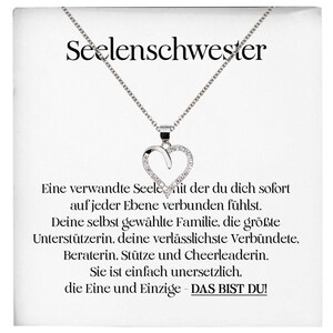 Seelenschwester Beste Freundin Geschenk Silber 925/000 Schmuck Frauen Collier Herz Anhaenger mit Karte Mädchen Damen Geburtstag Bestie BFF
