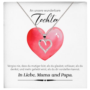 Unsere Tochter Geschenk Silber 925/000 Herz Halskette mit Karte Mädchen Frauen Schmuck Geburtstag Weihnachten Firmung Konfirmation etc.