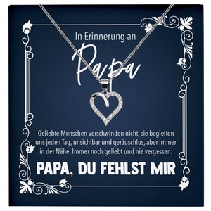In Erinnerung an Papa Trauer Schmuck Frauen, Andenken, Kondolenzgeschenk, RIP Vater, Beerdigung, Gedenken, Silber Herz Halskette mit Karte