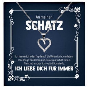 Frauen Geschenk Schmuck Hochzeitstag Ehefrau Jahrestag Freundin Schatz Valentinstag für Sie Set - Silber Herz Halskette mit Karte