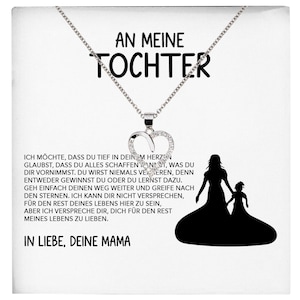 Tochter Geschenk von Mama Silber 925/000 Herz Halskette mit Karte Mädchen Frauen Schmuck Geburtstag Weihnachten Firmung Konfirmation etc.