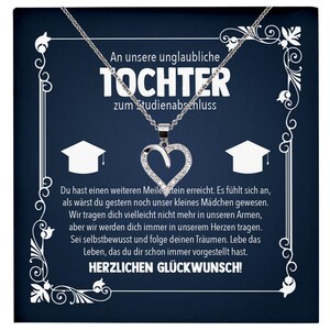 Tochter Studienabschluss Geschenk Silber 925 Herz Halskette mit Karte Uni Studentin Glückwunsch Frauen Schmuck Bachelor Master Doktortitel