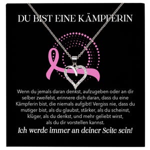 Brustkrebs Kämpferin Geschenk Silber 925 Herz Halskette mit Karte Frauen Schmuck Damen und Collier - Mut und Stärke während Therapie