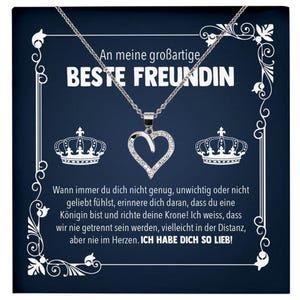 Königin Freundschaftkette Beste Freundin Geschenk Silber 925/000 Schmuck Frauen Collier Herz Anhaenger mit Karte Mädchen Damen Geburtstag