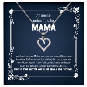 Unbiologische Mama Stiefmama Geschenk Silber 925/000 Herz Halskette Stiefmutter Muttertag Frauen Schmuck mit Karte Geburtstag Weihnachten