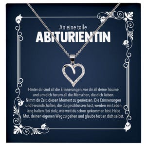 Abitur Geschenk Mädchen Silber 925 Herz Halskette mit Karte Abiturientin Glückwunsch Frauen Schmuck Gymnasium Schulabschluss