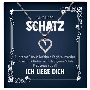 Frauen Geschenk Schmuck Hochzeitstag Ehefrau Jahrestag Freundin Schatz Valentinstag für Sie Set - Silber Herz Halskette mit Karte
