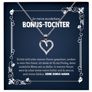 Wunderbare Bonus Tochter Stieftochter Geschenk von Stiefmama Silber 925/000 Herz Halskette mit Karte Mädchen Frauen Schmuck Geburtstag