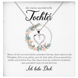 Wundervolle Tochter Geschenk Silber 925/000 Herz Halskette mit Karte Mädchen Frauen Schmuck Geburtstag Weihnachten Firmung Konfirmation etc