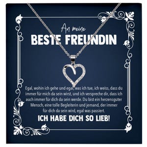 Freundschaftkette Beste Freundin Geschenk Silber 925/000 Schmuck Frauen Collier Herz Anhaenger mit Karte Mädchen Damen Geburtstag Bestie
