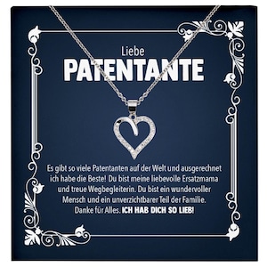 Liebe Patentante Geschenk Silber 925/000 Herz Halskette mit Karte Patin Frauen Schmuck Damen Collier Geburtstag Weihnachte Taufe Familie