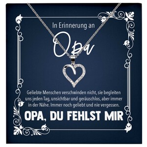 In Erinnerung an Opa Trauer Schmuck Frauen, Andenken, Kondolenzgeschenk, RIP Grossvater, Beerdigung, Gedenken, Silber Herz Halskette mit