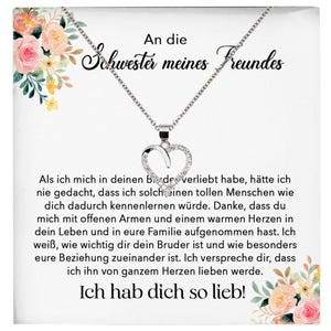 Schwester meines Freundes Geschenk Silber 925/000 Herz Halskette mit Karte Mädchen Frauen Schmuck Valentinstag Geburtstag Weihnachten