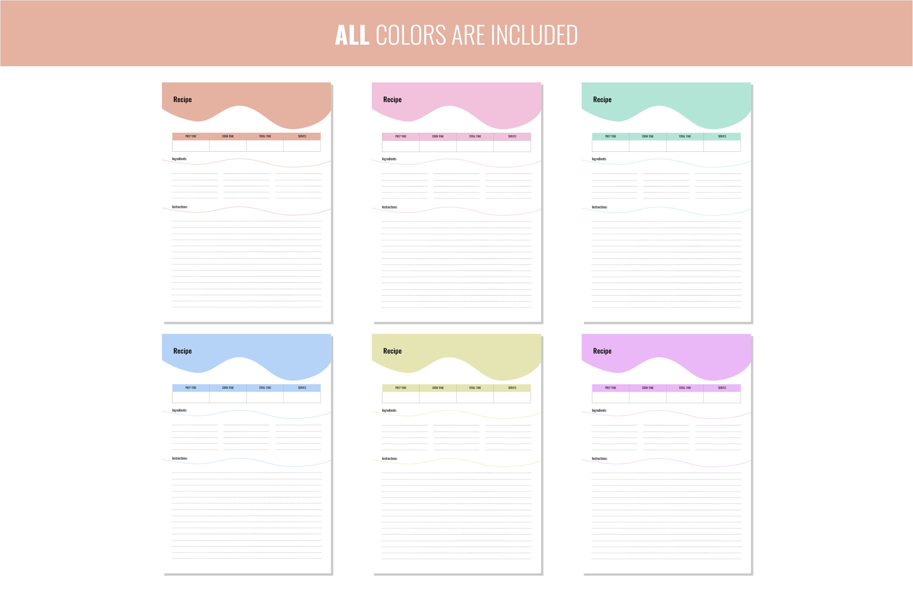 Digital Printable Recipe Sheet, Blank Recipe, Recipe Template, Instant