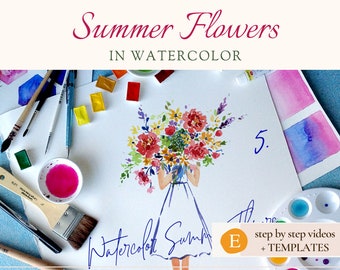 Summer Flowers Watercolor Tutorial – DIY Beginner Artwork (PDF Pattern)