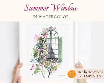 Floral Window - Watercolor Tutorial for Beginners, DIY Artwork for Wall Art and Home Décor, Step-by-step lessons of the Watercolour Painting