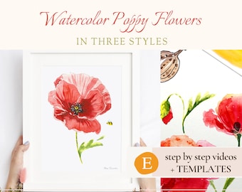Poppy Watercolor Flowers Beginner Painting Tutorial (PDF Pattern)