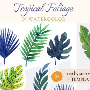 Tropical Leaves - Watercolor Tutorial for Beginners, DIY Artwork for Wall Art and Home Décor, Step-by-step Digital Pattern Beginner level