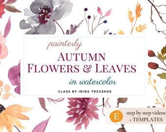 Autumn Flowers Watercolor Tutorial, DIY Wall Art (PDF Pattern)