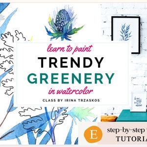 Tutorial de aquarela - Pintura de vegetação - aquarela passo a passo na aula como pintar obras de arte botânicas extravagantes para arte de parede