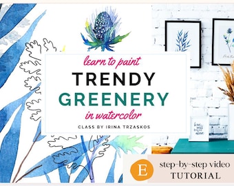 Watercolor Tutorial - Painting Greenery - step by step watercolour on class  how to paint Whimsical Botanical Artwork for Wall Art