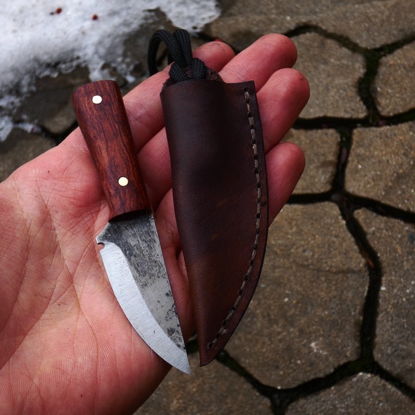 Small custom EDC pendant handmade recycled utility neck with leather sheath