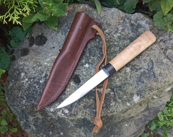 Couteau viking/slave moyen fait à la main avec fourreau en cuir