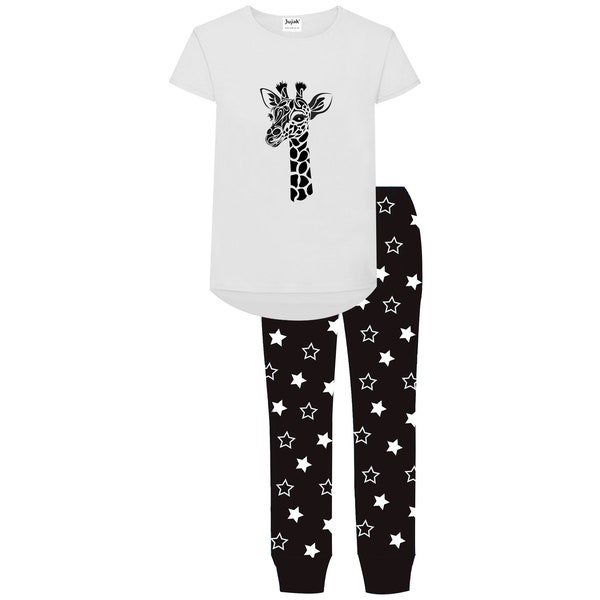 Girls Giraffe Pyjamas Pjs Animal Cotton Jujak Premium Range Loungewear