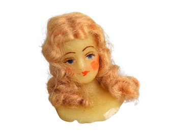 Rare Antique Miniature Female "Curly Blonde Boudoir" Wax Doll Head - Handmade - (1.50 inch / 4 cm)