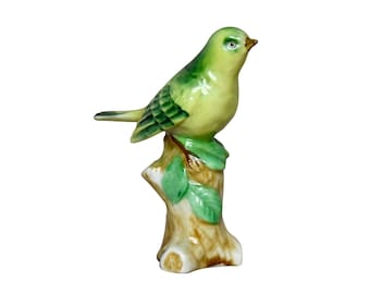 German "Oftriart" Green Porcelain Bird Figurine - Hand Painted Statue - Made in Germany - Marked - (4.25 inch / 10.7 cm)
