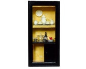 French Miniature Black Kitchen China Cabinet - Hand Made Folk Art Bretagne Souvenir - Diorama - Made in France - Signed - (8.25 quot 21 cm)