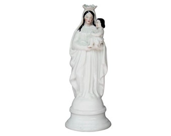 19th Century "Madonna with Child Jesus" Statue - Religious "Virgin Mary with Baby Christ" Porcelain Figurine - (11.50 inch / 29 cm)