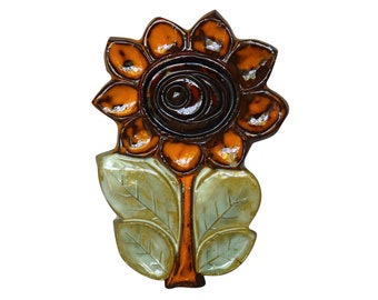 MCM Relief Wall Sunflower - Earthenware - European Ceramics - 1960s - Marked - (9.75 inch / 24.5 cm)