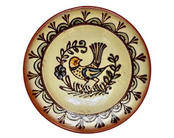 Folk Art - Earthenware Decorative Wall Plate - Hand Painted Ceramic Wall Decor - Signed - (9.50 inch / 24 cm)