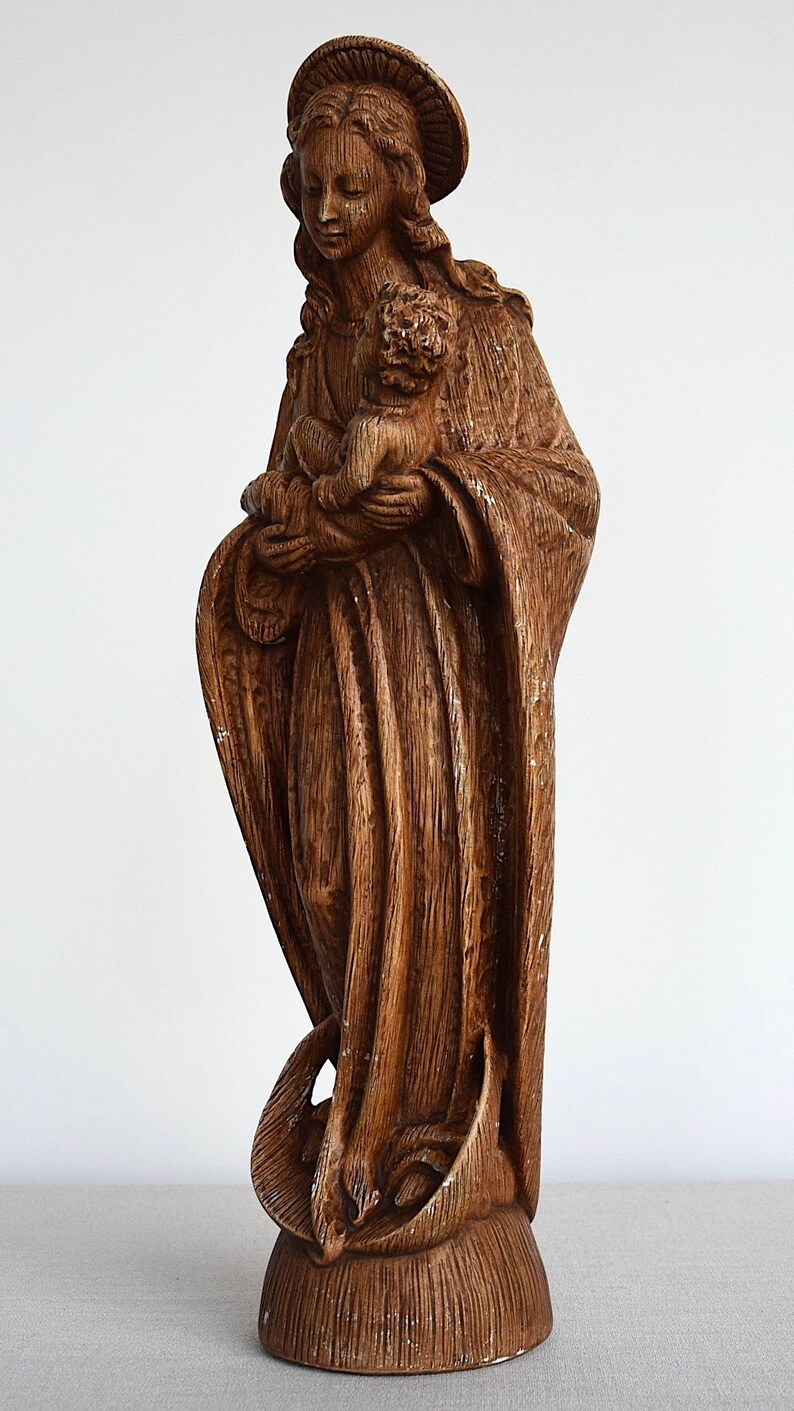 Italian Art Deco XL "guelfi" Virgin Mary With Child Jesus Statue - Hand ...