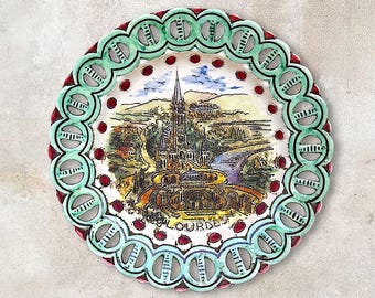 French Religious "Rosary Basilica" Lourdes Souvenir Wall Plate - Basilica of Our Lady of The Rosary of Lourdes - France - (10" / 25.5 cm)