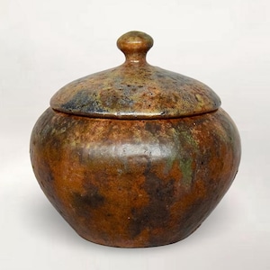 Art Deco Belgian "Edgard Aubry" Ceramic Jar With Lid - Châtelet Bouffioulx - Belgium - ca. 1935 - Signed by Artist - (6 inch / 15 cm)